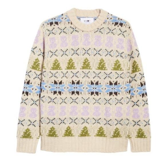 NN07 Stein Holiday Crewneck Sweater Ecru Multi Size Large - Picture 1 of 7